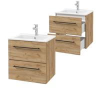Mueble de baño con lavabo de 50 cm, suspendido, roble artesanal, cierre suave Pinia