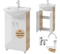 Mueble de baño con lavabo independiente, roble, 50x86 mm, con grifo cromado alargado