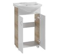 Deftrans Domodomo Armario de Baño con Lavabo, 80 x 50 x 26 cm, Cerámica Blanca, Mueble de Pie para Baño Pequeño