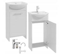 .Deftrans DomoDomo Armario de baño con Lavabo de 45 cm Blanco Brillante - Juego con Grifo Cromo, sifón y Corcho, Clic-klak, de pie 84 x 45 cm, Lavabo de cerámica