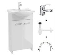 .Deftrans Domodomo - Mueble de baño con Lavabo, 85 x 45 x 26 cm, Color Blanco, Lavabo de cerámica, Armario de pie para baño pequeño