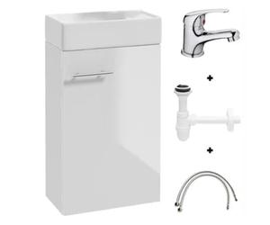 .Deftrans Domodomo Mueble de Baño con Lavabo Armario de Lavabo 40x68x21.3cm Juego de Lavabo de Cerámica Mueble de Pared para Baño Pequeño - Armario Colgante con Lavabo para Baño de Visitas