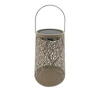 Dehner Farol solar Olea Ø20 x 32 cm - Lámpara LED de jardín, luz blanca cálida, funciona con energía solar, sensor crepuscular, metal y plástico, color marrón