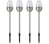 Dehner Flame, Juego de 4, Acero Inoxidable/plástico lámpara Solar, Plata, 41,7 X 6,1 x 6,1 cm