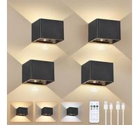 Dehobo Aplique Pared Interior sin Cable y con Sensor Movimiento, USB Recargable Lamparas sin Cables con Sensor de Movimiento, 3 Colores, Apliques Pared Interior Negro Para Pasillo Escaleras - 4 Piezas