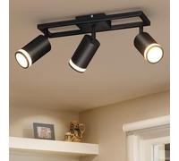 Dehobo Lámpara de Techo de 3 Focos Giratorios GU10, Lámpara de Pared Interior LED Negro Orientables, Foco de Pared para Interior Iluminación para Dormitorio Pasillo Cocina Comedor, Sin Bombilla