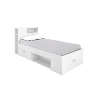 Dekit Cama Compacta Juvenil Lanka Blanco 96x218x99 con Cabezal-estantería y Compartimentos