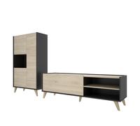 Dekit Composición de Salón NESS 5 con Mueble TV y Aparador Alto - Estilo Nórdico Graphite and natural