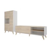 Dekit Composición de Salón NESS 5 con Mueble TV y Aparador Alto - Estilo Nórdico White and natural