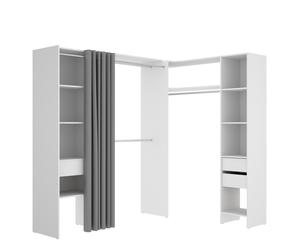DEKIT - COMPOSICION VESTIDOR RINCONERO ADAPTABLE Y CON CORTINA - 205 x 164/214 x 141 cm - BLANCO White