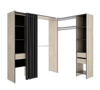 DEKIT - COMPOSICION VESTIDOR RINCONERO ADAPTABLE Y CON CORTINA - 205 X 164/214 x 141 cm - NATURAL / GRAFITO Brown