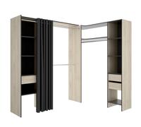 DEKIT - COMPOSICION VESTIDOR RINCONERO ADAPTABLE Y CON CORTINA - 205 X 164/214 x 141 cm - NATURAL / GRAFITO Brown