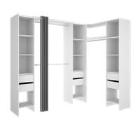 DEKIT - COMPOSICION VESTIDOR RINCONERO ADAPTABLE Y CON CORTINA - 205 x 164/234 x 141 cm - BLANCO White