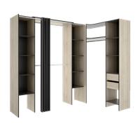Armario vestidor suit reversible 2 cajones + 3 barras + 3 columnas natural/grafito 205x164-234x141 cm