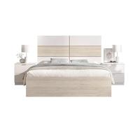 DEKIT GRUPO RIMOBEL ASTRA - Cabezal con dos mesitas de dos cajones y aro de cama 135/140X190 - BLANCO / NATURAL - 121.8 x 258.8 x 195.4
