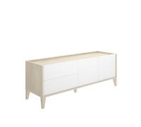 Mueble de TV Bari 2 cajones con armario doble blanco/natural 50,1x129x39,2 cm White/natural