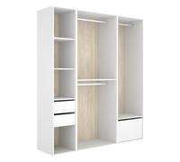 Armario vestidor suit 2 cajones con 3 barras y zapatero blanco/natural 205x179,5x45 cm