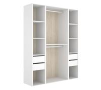 Armario vestidor suit 4 cajones con 2 barras y compartimentos blanco/natural 205x159x45 cm