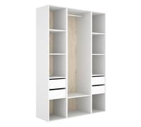 Armario vestidor suit 4 cajones con barra y compartimentos blanco/natural 205x137,5x45 cm