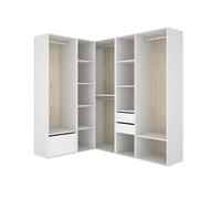 Armario vestidor suit 4 barras con zapatero y compartimentos blanco/natural 205x182,5x144,5 cm