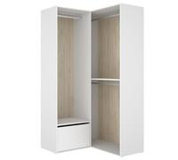 Armario vestidor suit diseño esquinero con 3 barras y zapatero blanco/natural 205x105x104,5 cm