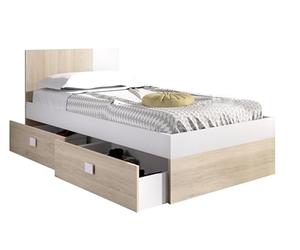 DEKIT Grupo RIMOBEL Dina - Cama de 90X190 con Dos cajones bajo Cama - Natural/Blanco - 79 x 97 x 196