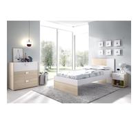 DEKIT GRUPO RIMOBEL DINA PACK - Conjunto de cama de 90X190, mesita de noche y cómoda de tres cajones - NATURAL / BLANCO