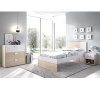 DEKIT GRUPO RIMOBEL DINA PACK - CONJUNTO DE CAMA 190X90, MESITA DE NOCHE Y COMODA DE 3 CAJONES - NATURAL / BLANCO Multicolor