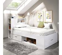 DEKIT GRUPO RIMOBEL Cama compacta juvenil Lanka 90x190 con cajones y cabecero-estantería Blanco