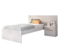 DEKIT GRUPO RIMOBEL LION - Cabezal con mesita de noche de dos cajones y aro de cama 90X190 - BLANCO/ALISTONADO - 106 x 146 x 194,8
