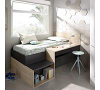 DEKIT GRUPO RIMOBEL MAK - CAMA COMPACTA CON ESCRITORIO - NATURAL / GRAFITO - 135 x 110 x 194 cm