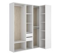 Kit Muebles Armario vestidor SUIT rinconero 2 módulos 3 barras 2 cajones Blanco/Natural