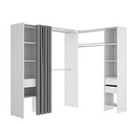 DEKIT - COMPOSICION VESTIDOR RINCONERO ADAPTABLE Y CON CORTINA - 205 x 164/214 x 141 cm - BLANCO White