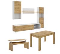 Dekit Mueble TV Modular + Mesa de Centro + Mesa de Comedor LUKA Nordic/Blanco - Amplio Espacio de Almacenamiento