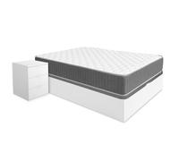 Pack ahorro matrimonio Canapé Nest con Colchón viscoelástico y muelles Aurea 135 x 190 cm y 2 Mesitas de noche Rio| Montaje Incluido (Solo canapé) White 135 x 190