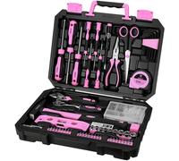 DEKO Caja de Herramientas Completa de 138 Piezas, Kit de Herramientas de Bricolaje para Hogar, Oficina y Coche, con Juego de Destornilladores, Martillo y Set de Alicates, Rosa