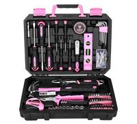 DEKO Caja de Herramientas de 100 Piezas Color Rosa, Kit de Herramientas de Bricolaje para Hogar, Oficina y Coche, con Juego de Destornilladores, Martillo y Set de Alicates
