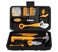DEKO Caja de Herramientas de 86 Piezas Color Amarillo, Pequeño Juego de Herramientas Básicas con Caja de Almacenamiento de Plástico para Hogar Oficina y Taller
