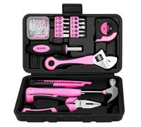 DEKO Caja de Herramientas de 86 Piezas Color Rosa, Pequeño Juego de Herramientas Básicas con Caja de Almacenamiento de Plástico para Hogar Oficina y Taller