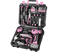 DEKO Caja Herramientas Completa con Destornillador Electrico/Taladro con bateria de 8V, Maletin de 126 Piezas, Caja profesional de herramientas Domésticas de Bricolaje para Oficinas y Jardín,Rosa