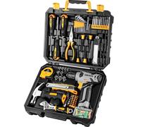 DEKO Caja Herramientas Completa con Destornillador Electrico/Taladro con bateria de 8V, Maletin de 126 Piezas, Caja profesional de herramientas Domésticas de Bricolaje para Oficinas y Jardín, Gris