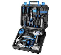 DEKO Caja Herramientas Completa con Destornillador Electrico/Taladro con bateria de 8V, Maletin de 126 Piezas, Caja profesional de herramientas Domésticas de Bricolaje para Oficinas y Jardín,Azul