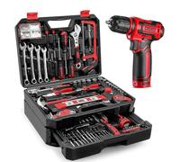 DEKO Caja Herramientas Completa Eléctricas 238 Piezas con 12V Taladro Eléctrico sin Cuerda, 10 mm Chuck sin Llave, Caja profesional de herramientas Domésticas de Bricolaje para Oficinas y Jardín, Rojo