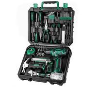 DEKO Caja Herramientas Taladro 8V, 126 Piezas Bricolaje Hogar Verde | Maletín de herramientas completo con taladro eléctrico, para trabajos de bricolaje y reparaciones domésticas