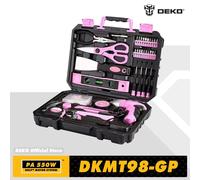 DEKO DKMT98-GP Juego de herramientas rosa de 98 piezas, herramienta manual general para el hogar y kit de carpintería con caja de herramientas de plástico, estuche de almacenamiento DKMT98-GP
