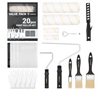 DEKO Juego de Rodillo y Brocha para Pintar Paredes, 20 Piezas | Accesorios Universales Interior-Exterior, Aptos para Reformas y Pintura de Superficies Planas y Trabajos de Bricolaje