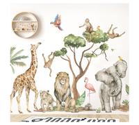 DEKO KINDERZIMMER Juego de adhesivos de pared XXL de selva, diseño de animales de la selva, para habitación infantil, habitación de bebé, safari león, adhesivo para sala de estar, DK1050-06