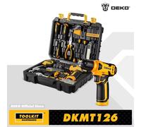 DEKO-Kits combinados de herramientas eléctricas con taladro inalámbrico de 8V, portabrocas sin llave de 10MM y 3/8 pulgadas, kits de herramientas manuales profesionales para el hogar, 126 Uds. Pink