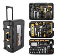 Deko - Maletín de herramientas - Completo - 258 piezas - Juego de herramientas manuales - Caja de herramientas - Maletín con ruedas - Caja de herramientas - 3 niveles - /Amarillo