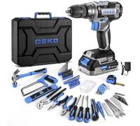 DEKO Maletín Herramientas 186 Piezas, Taladro Eléctrico 20V Azul